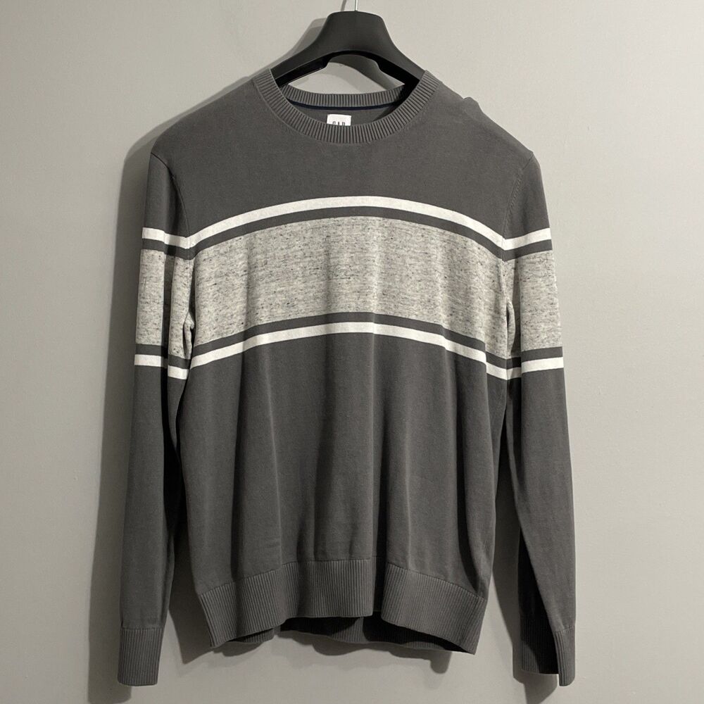 GAP Men’s Large Gray Striped Lightweight Sweater NWT Casual Comfy Layering